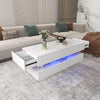 LED Coffee Table Wooden 2 Drawer Storage High Gloss Modern Living Room Furniture