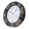 Home Garden Wall Clock with Thermomter Indoor Outdoor Arabic 34cm Slatted Effect