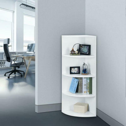 4-Tier White Color Corner Shelf Freestanding Display Storage Shelves Bookcase