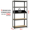 5 TIER BOLTLESS METAL SHELVING UNIT STORAGE RACKING SHELVES GARAGE WAREHOUSE