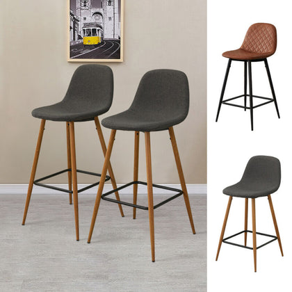 Pair of Bar Stools Dining Room Kitchen High Dining Chairs Padded Seat Back Grey