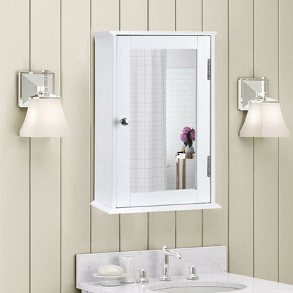 White Single Door Wall Mounted Mirror Cabinet Storage Shelf Bathroom Cupboard UK