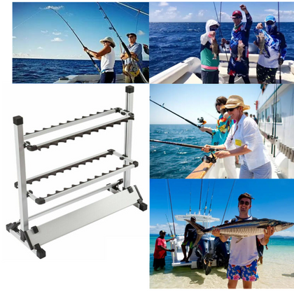 Portable 24 Rods Rack Fishing Rod Pole Holder Stand Organizer Storage Tool Black