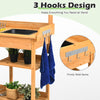 Garden Potting Table Wooden Planting Bench W/ Hooks Sink Drawer and Open Shelves