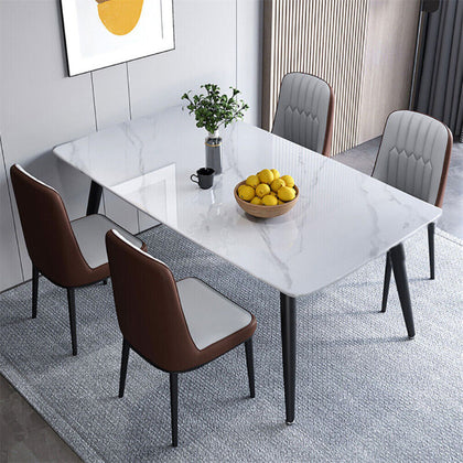 Large Modern Marble Dining Table Kitchen Dinner Desk 4-6 Person w/ Metal Legs