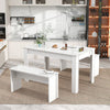 3Pcs Marble Look Dining Table and Chairs Set 2 Benches Kitchen Furniture NS