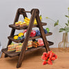 3-tier Tray Storage Rack Wooden Carbonized Vegetable Shelf Kitchen Hotel