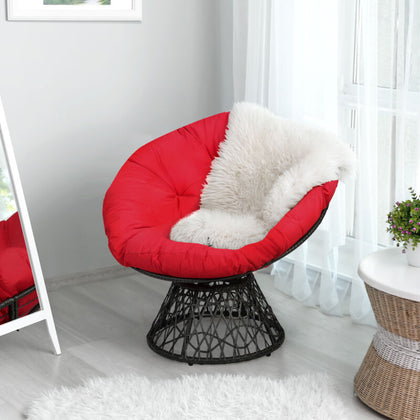 Rattan Papasan Chair Swivel Moon Round Leisure Chair Glider Deep Seat w/Cushion