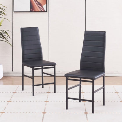 2pcs Black High Back Faux Leather Dining Chairs Metal Legs Kitchen Dining Room