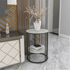 Retro Round Marble Side Table High Low Two-layer Shelf Storage Living Room Deco