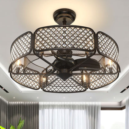 76 CM Elegant Crystal Ceiling Fan Light with 6 Gear Speeds & 3 Fan Blades