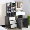 Dressing Table with Drawers, Mirror Stool Set Makeup Desk Vanity Table Bedroom