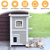 Wooden 2-Floor Cat House Pet House Kitten Shelter With Window Outdoor Indoor