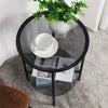 2 Tiers Round Coffee Table Side Table with Grey Glass Top Living Room Furniture