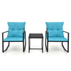 3 Pieces Rocking Bistro Set Outdoor Wicker Furniture Tempered Glass Coffee Table
