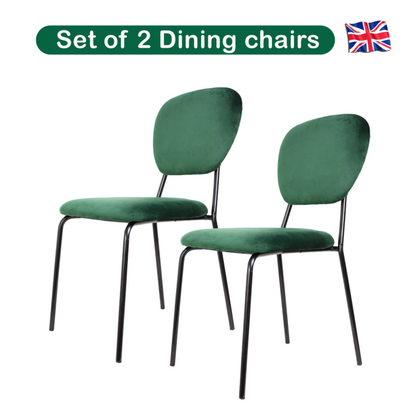 Dining Chairs 2PCS Green Velvet Stackable Fabric Chairs Metal Leg Home Office