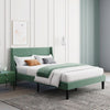 Merax Upholstered Double Bed Modern Velvet 4FT6 Winged Headboard Green/Grey