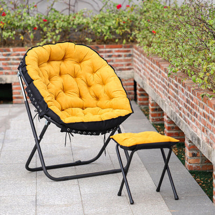 Portable Upholstered Garden Moon Chair Folding Armchair Recliner Sofa With Stool