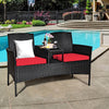 Outdoor Garden Furniture 2-Seater Rattan Chair Middle Tea Table Padded Cushions