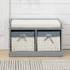 Hallway Storage Bench Cushioned 2-3 Seater Bench with Rattan Baskets Window Seat