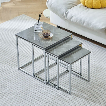 Nest Of 3 Nested Nesting Tables Side End Coffee Table Wooden for Living Room