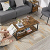 Industrial Wood Coffee Table with Storage Shelf and Metal Frame for Living Room