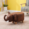Brown Elephant Faux Leather Upholsterd Footstool Animal Stool Ottoman Wood Legs
