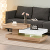 Rotating Gloss Coffee Table In White And Oak Effect with LED Light Center Table