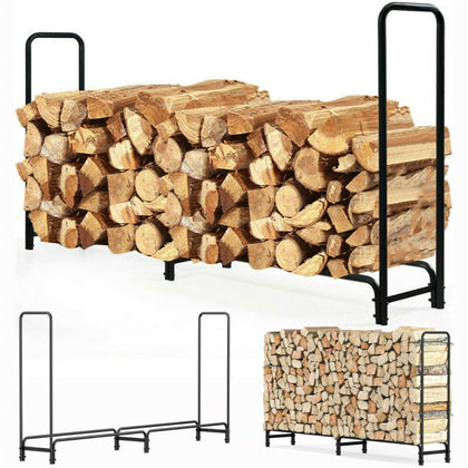 Large Capacity 8ft Firewood Rack Outdoor Patio Fireplace Log Storage Rack Holder