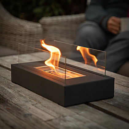 Indoor & Outdoor Bio Ethanol Fireplace Glass Top Burner Firebox Fire Pit Bowl UK