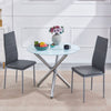Round White Marble Tempered Glass Dining Table Silver Chromed Legs Dining Room