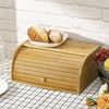 Wooden Bread Box Bamboo Roll Top Bin Kitchen Food Storage Case Breakfast W/ Door