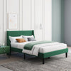 Double Size Bed 4FT6 Velvet Upholstered Bed Frame with Wood Slat Support BT