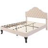 Double Size Bed 4ft6 Velvet Upholstered Slatted Bed Frame with Headboard Beige