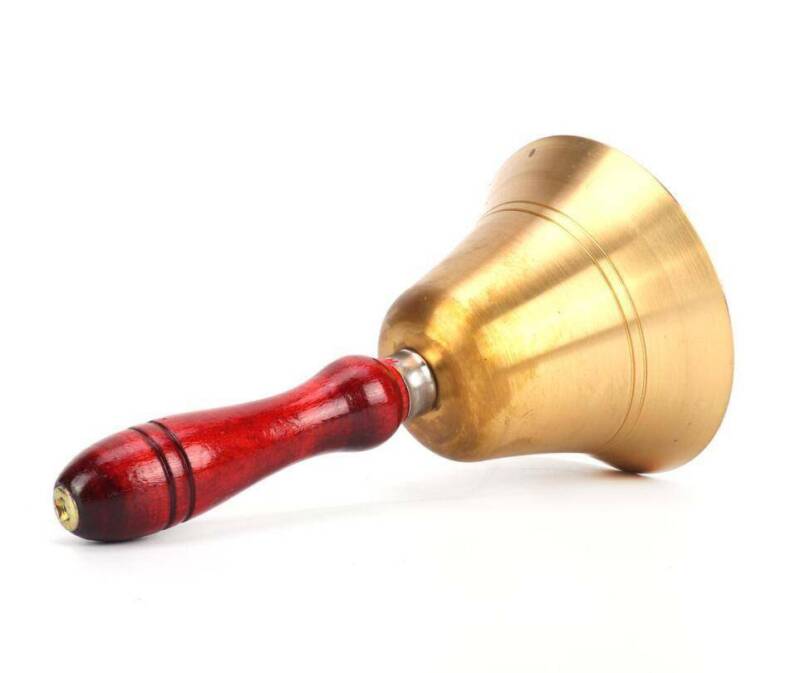 Solid Brass Wooden Handle School Dinner Large Hand Bell Handbell 17cm ...