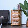 4 Drawer Wicker Basket Storage Shelf Unit Wooden Frame Home Natural