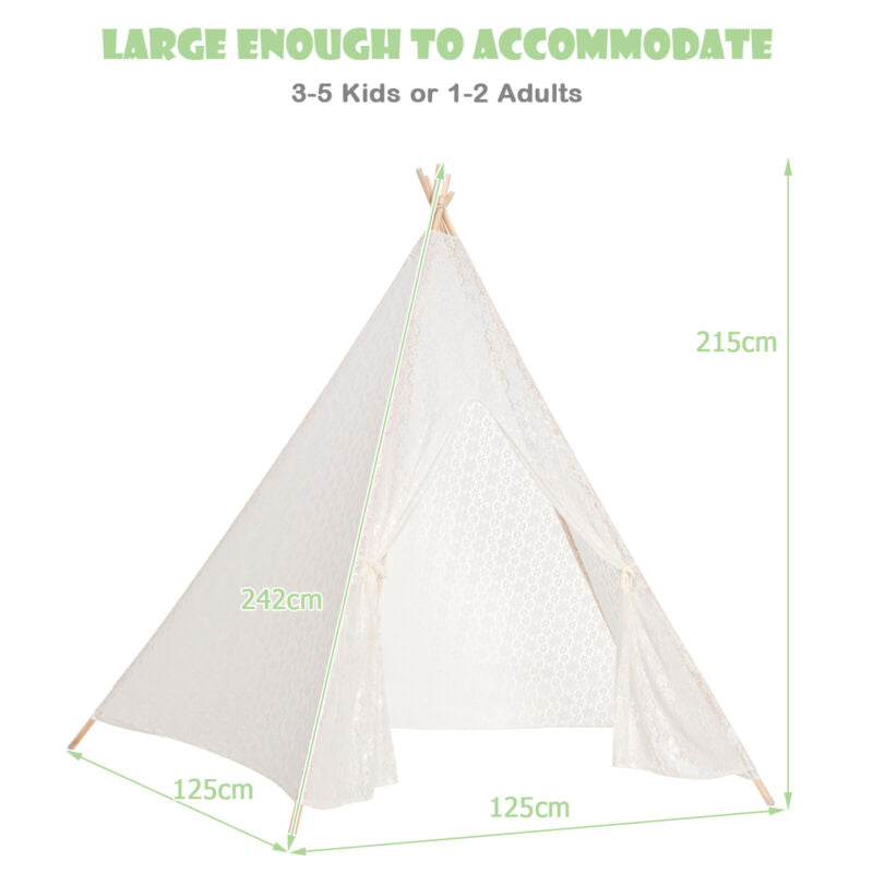 Lace Teepee Tent Sheer Lace Tipi Canopy Colorful Light Strings Indoor ...