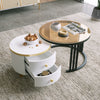 Round Nesting Coffee Table Set W/ 2 Drawer White Side Tables with Storage