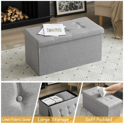 Linen Folding Ottoman Storage Box Pouffe Seat Stool Home Chair Foot Stool Bench