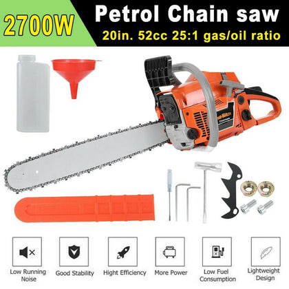 2700W 2-Stroke 52CC Petrol Chainsaw Easy Start E-Start Chain Saw 20