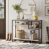 Rustic Console Table Console 4 Storage Shelves Cupboard Server Table with Hooks