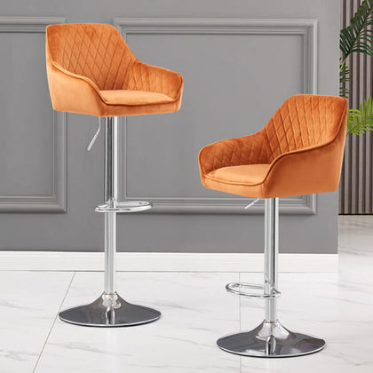 2x Bar Stools Breakfast Comfortable Swivel Gas Lift Kitchen Stool Velvet Chairs