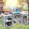 Outdoor BBQ Camping Kitchen Table W/ Windshield Storage Cooking Stove Shelves UK