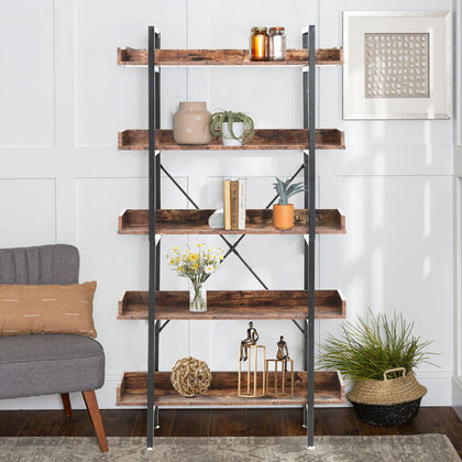 Floor Standing 5 Layers Shelf Wooden Rack Bookshelf Racking Shelving with Edge
