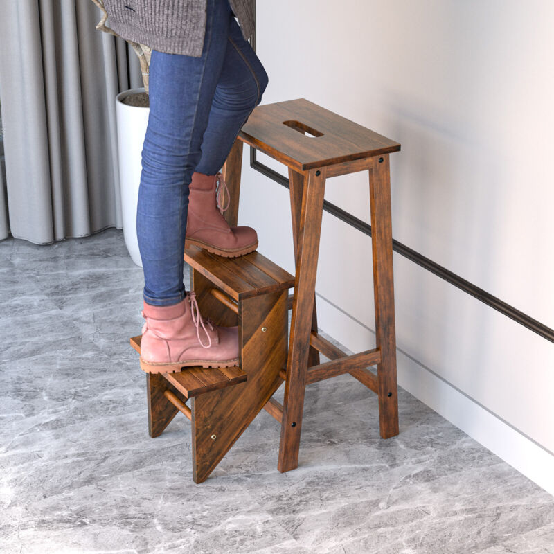 Three Step Chair 3-Step Folding Step Stool Reversible Chair Seat Portable Ladder Displa ...