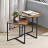 Set of 2 Pcs Modern Coffee Side End Tables Nest Wooden Tabletop Metal Legs Stand