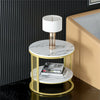 2-tier Marble Top Round Coffee Table Side Lounge Living Room Gold Legs w/ Shelf