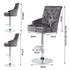 Oversize Grey Velvet Bar Stool 360° Swivel Backrest Barstool Salon Farmhouse Pub