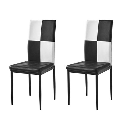 2Pcs Black&White Faux Leather Dining Chairs Dinning Room Metal Leg Padded Seat