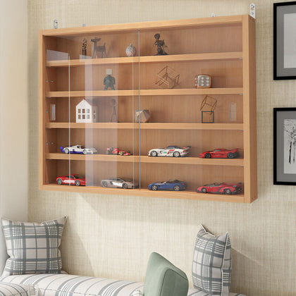 Wood Wall Cupboards Slim 5 Shelves Glass Display Wall Mount Cabinet Models Shelf
